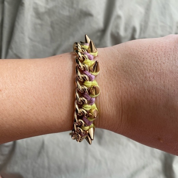 Ettika 18k Gold Plated Spike Pink Braided Bracelet - Picture 3 of 4